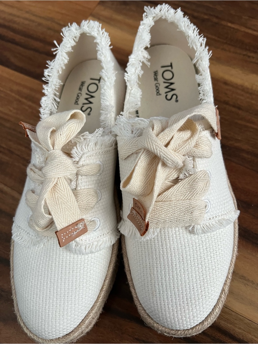 TOMS Cream Carolina Canvas Frayed Espadrille Lace-Up Sneakers